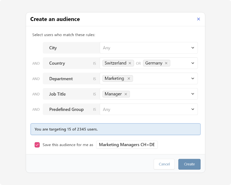 Advanced target modal