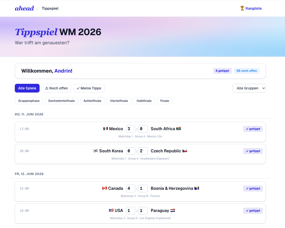 Tippspiel Mockup im Intranet