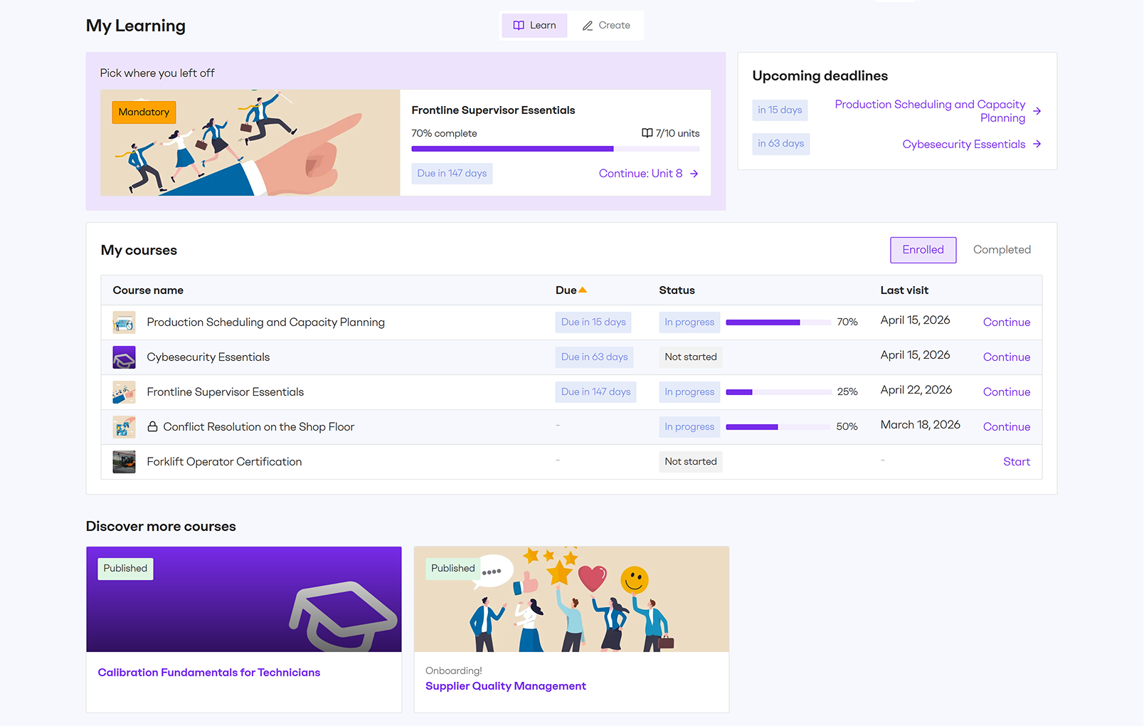Redesign der Seite Mein Lernbereich